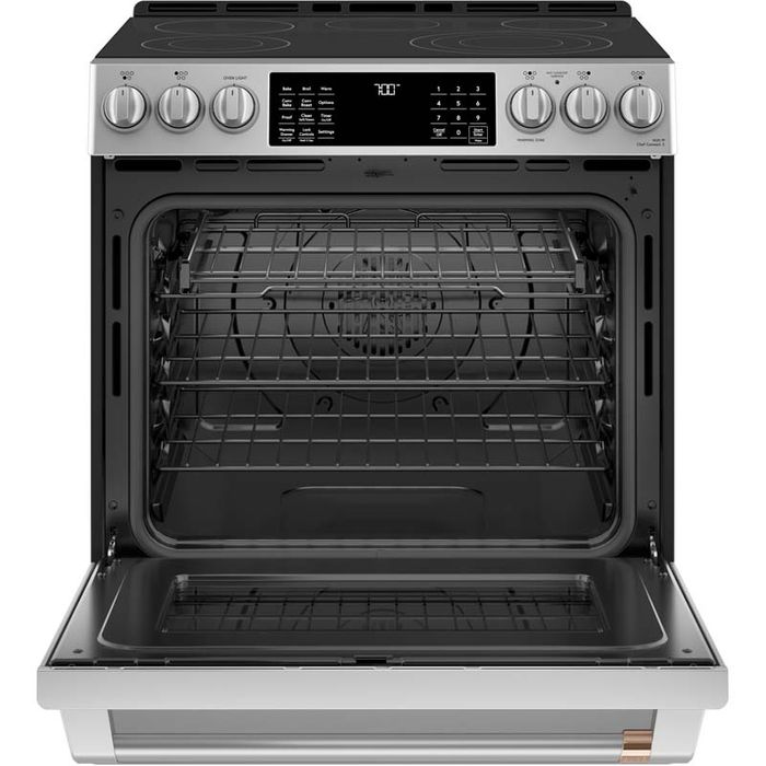 30" Café 5.7 Cu. Ft. Slide-In Front Control Radiant And Convection Range - CCES700P2MS1