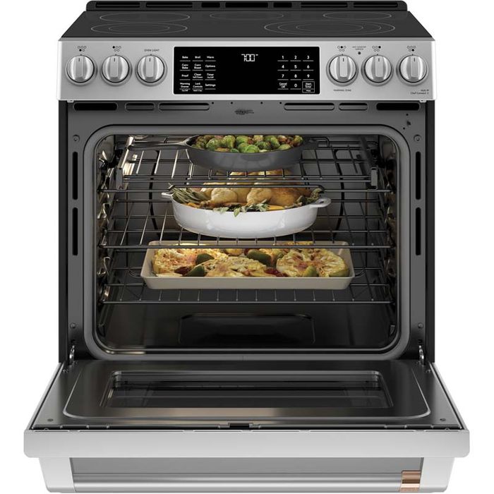 30" Café 5.7 Cu. Ft. Slide-In Front Control Radiant And Convection Range - CCES700P2MS1