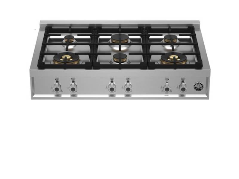 36" Bertazzoni Gas Rangetop with 6 Brass Burners in Stainless Steel - PROF366RTBXT