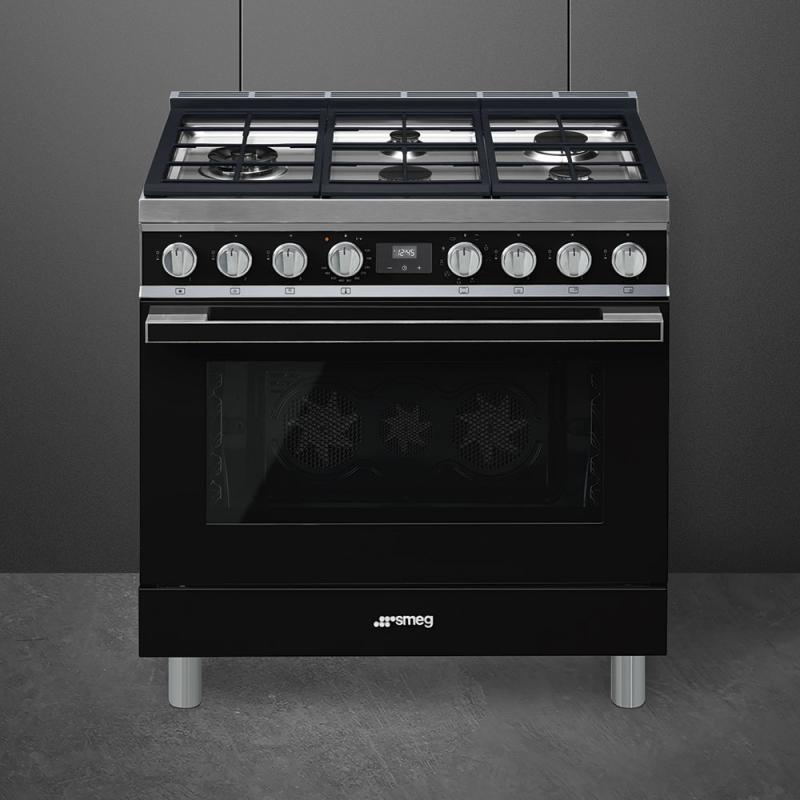 36" SMEG Portofino Freestanding Professional Dual Fuel Range - CPF36UGMBL