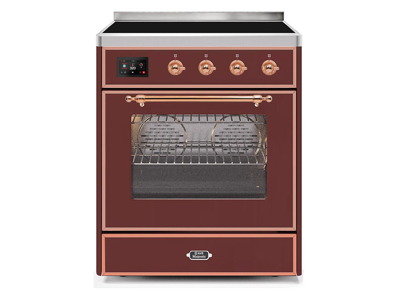 30" ILVE Majestic II Electric Freestanding Range with Copper Trim in Burgundy - UMI30NE3BUP