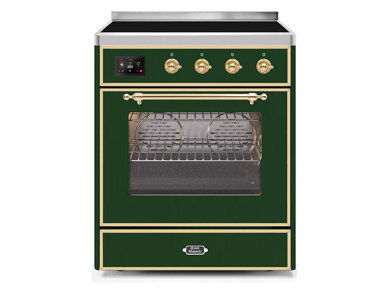 30" ILVE Majestic II Electric Freestanding Range with Brass Trim in Emerald Green - UMI30NE3EGG