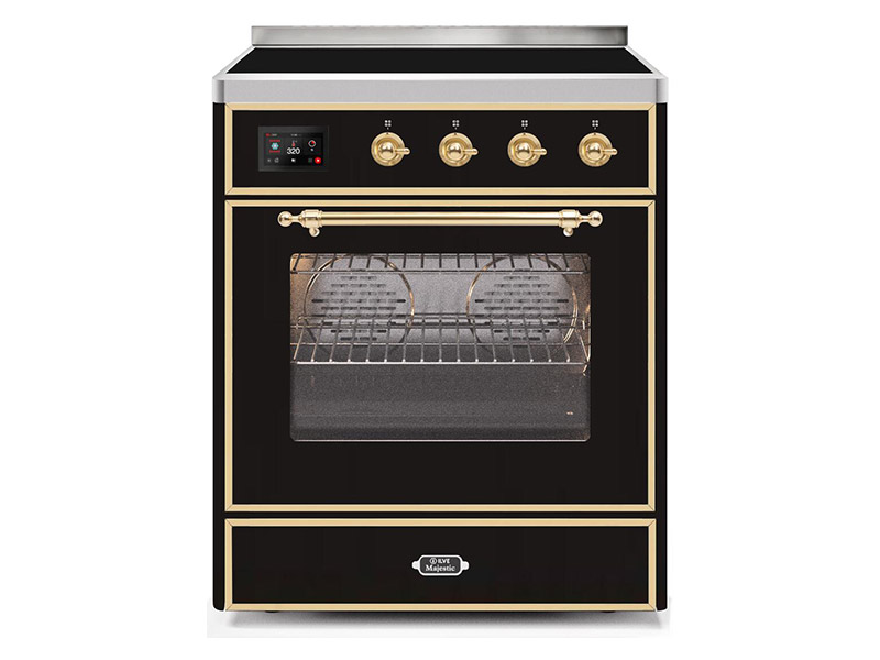 30" ILVE Majestic II Electric Freestanding Range with Brass Trim in Glossy Black - UMI30NE3BKG
