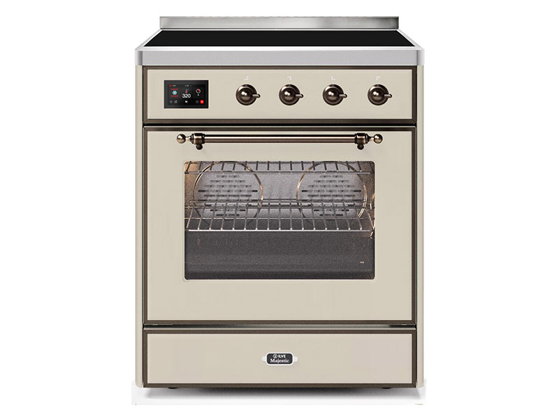 30" ILVE Majestic II Electric Freestanding Range With Bronze Trim In Antique White - UMI30NE3AWB