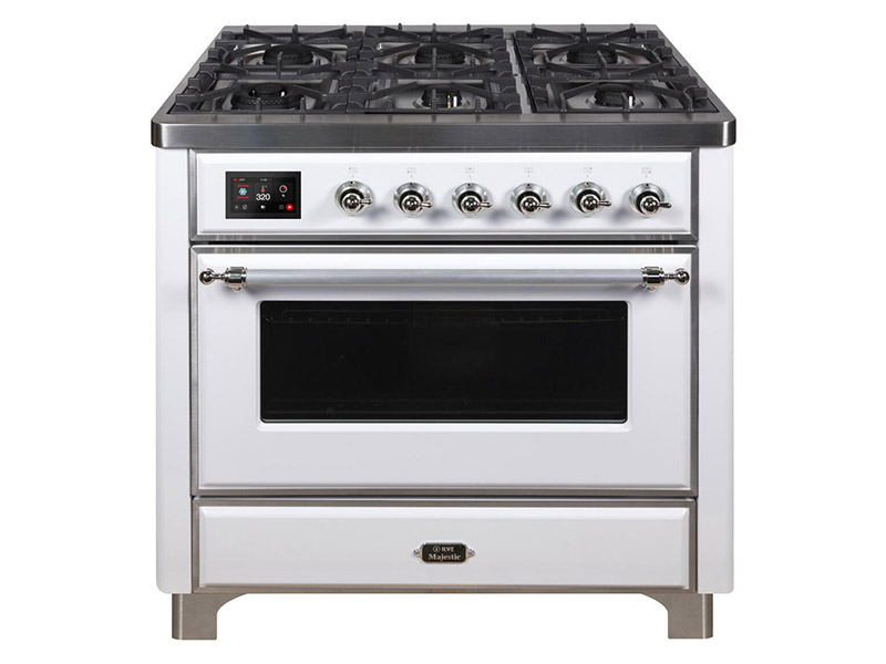 36" ILVE Majestic II Dual Fuel Liquid Propane Freestanding Range with Chrome Trim  in White  - UM09FDNS3WHC-LP