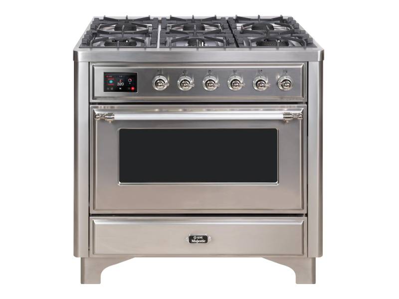 36" ILVE Majestic II Dual Fuel Liquid Propane Freestanding Range with Chrome Trim  in Stainless Steel  - UM09FDNS3/SSC LP