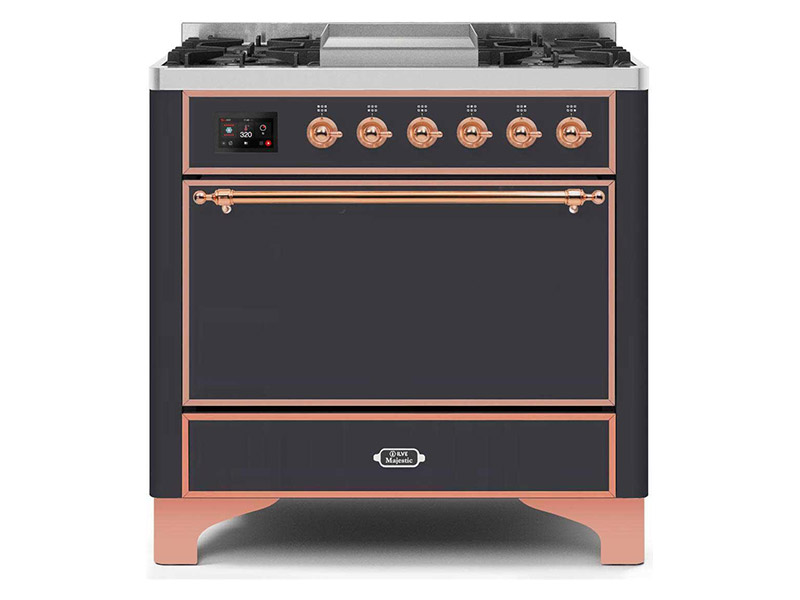 36" ILVE Majestic II Dual Fuel Range with Copper Trim in Matte Graphite - UM09FDQNS3MGP-LP