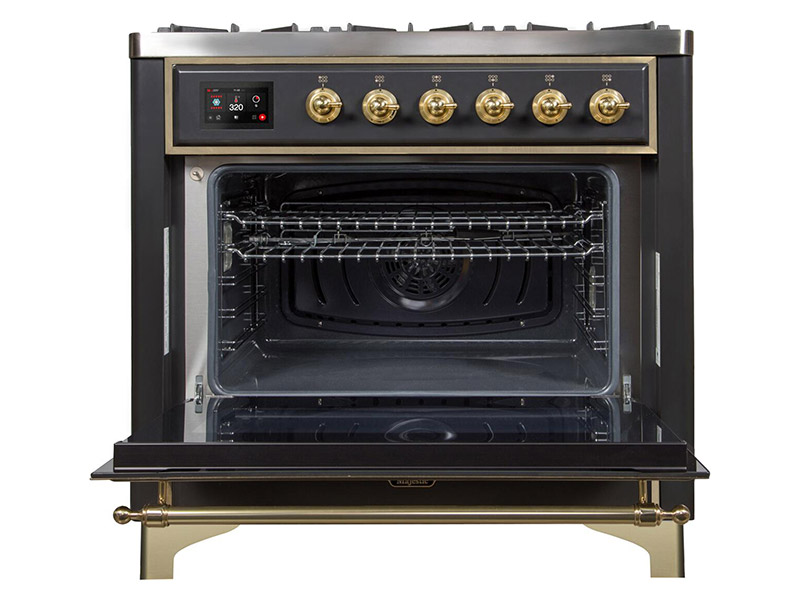 36" ILVE Majestic II Dual Fuel Range in Matte Graphite with Brass Trim - UM09FDNS3MGG-NG