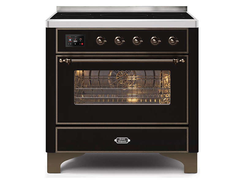 36" ILVE Majestic II Electric Range with Bronze Trim in Glossy Black - UMI09NS3BKB