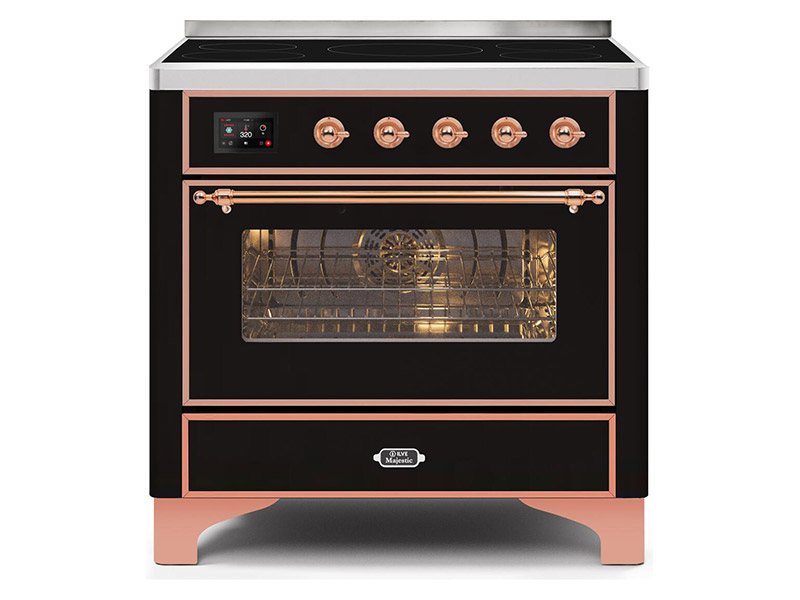 36" ILVE Majestic II Electric Range with Copper Trim in Glossy Black - UMI09NS3BKP