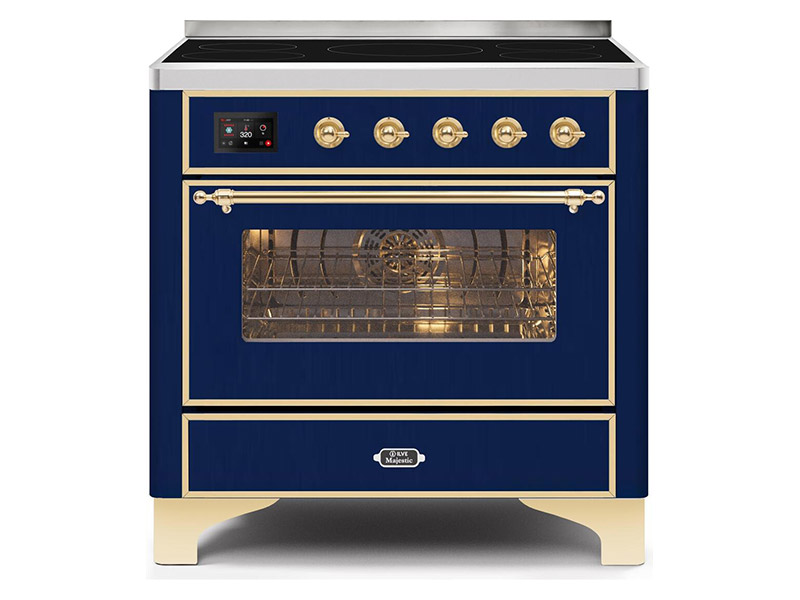 36" ILVE Majestic II Electric Range with Brass Trim in Blue - UMI09NS3MBG