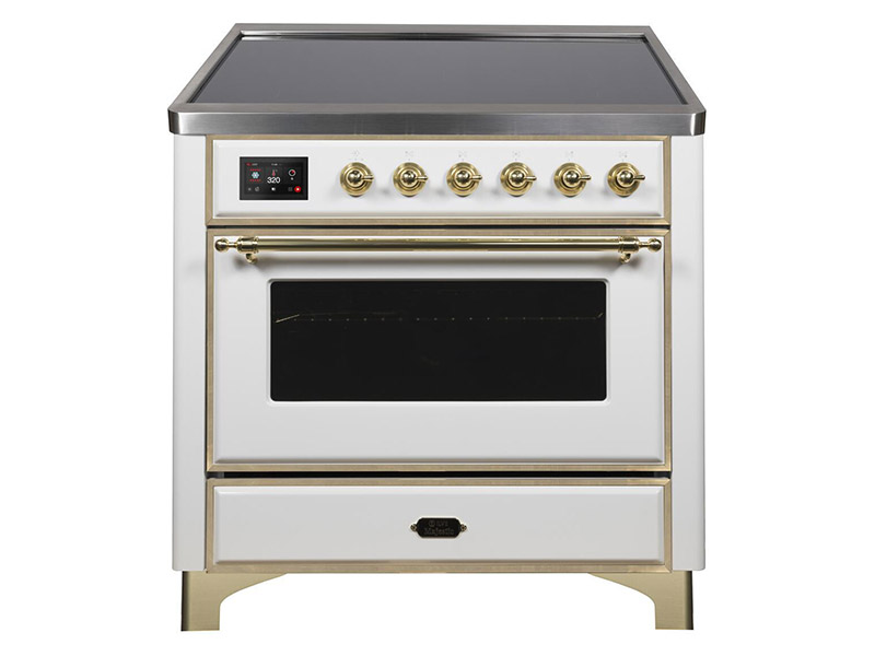 36" ILVE Majestic II Electric Range with Brass Trim in White - UMI09NS3WHG