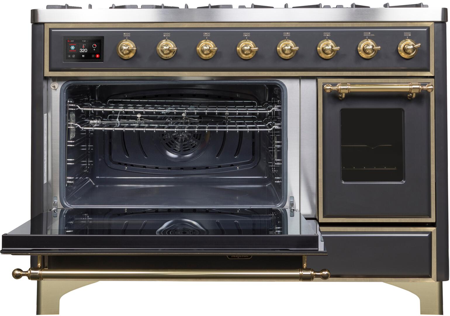 48" ILVE Majestic II Dual Fuel Range in Matte Graphite with Brass Trim - UM12FDNS3MGG-NG