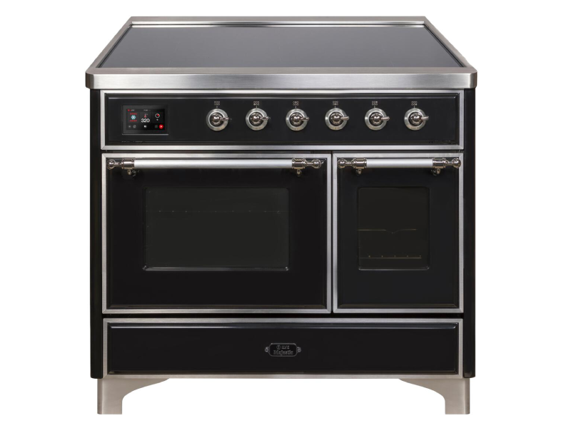 40" ILVE Majestic II Electric Freestanding Range with Chrome Trim in Glossy Black - UMDI10NS3BKC