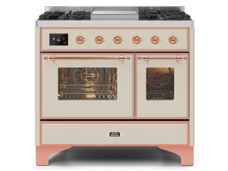40" ILVE Majestic II Dual Fuel Range with Copper Trim in Antique White - UMD10FDNS3AWP-LP