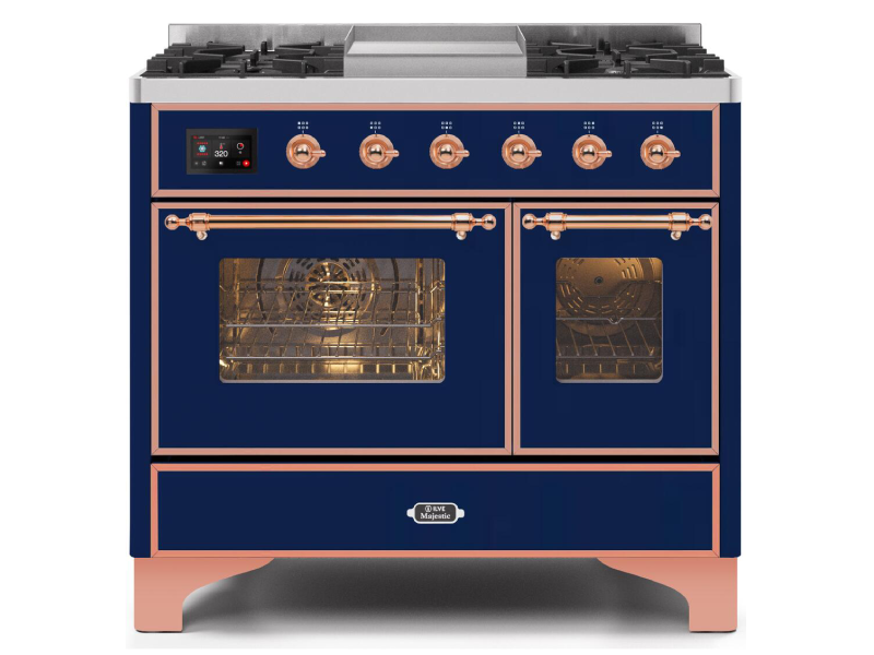 40" ILVE Majestic II Dual Fuel Natural Gas Range with Copper Trim in Blue - UMD10FDNS3MBP-NG