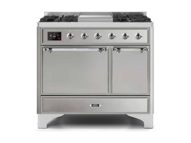 40" ILVE Majestic II Dual Fuel Natural Gas Freestanding Range with Chrome Trim in Stainless Steel - UMD10FDQNS3/SSC NG