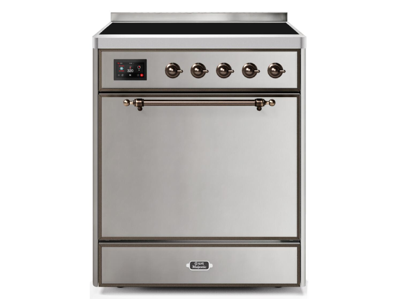 30" ILVE Majestic II Electric Freestanding Range With Bronze Trim in Stainless Steel - UMI30QNE3/SSB