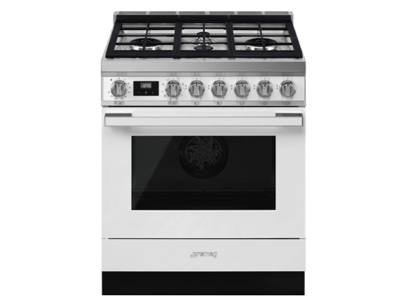 30" SMEG Cooker Portofino Freestanding Dual Fuel Range with 4 Burners in White - CPF30UGMWH