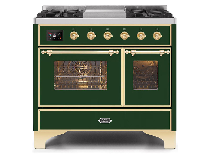 40" ILVE Majestic II Dual Fuel Range with Brass Trim in Emerald Green - UMD10FDNS3EGG-LP
