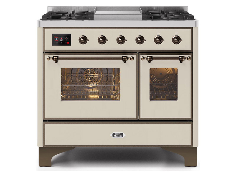 40" ILVE Majestic II Dual Fuel Range with Bronze Trim in Antique White - UMD10FDNS3AWB-LP