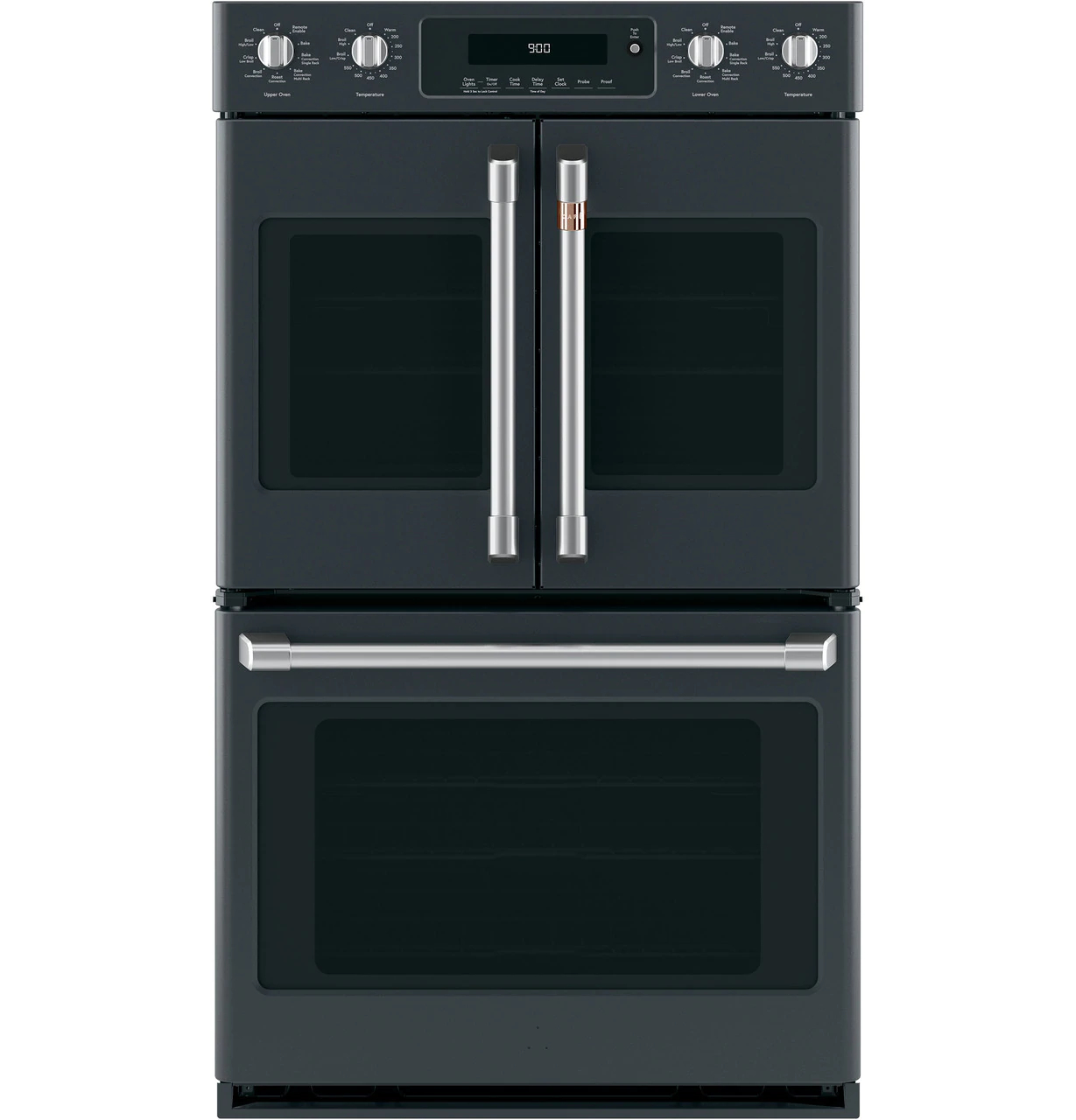 Café Wall Oven Kit With 2 French-Door Handles And 4 Knobs In Brushed Stainless - CXWDFHKPMSS