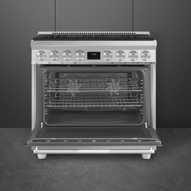 36" SMEG Freestanding Professional Dual Fuel Range in Stainless Steel - SPR36UGMX