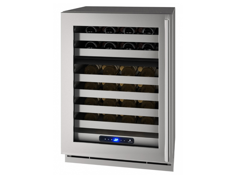 24" U-Line 5.1 Cu. Ft. 5 Class Dual-Zone Wine Refrigerator in Stainless Frame with Left-Hand Hinge and Door Lock - UHWD524-SG51A