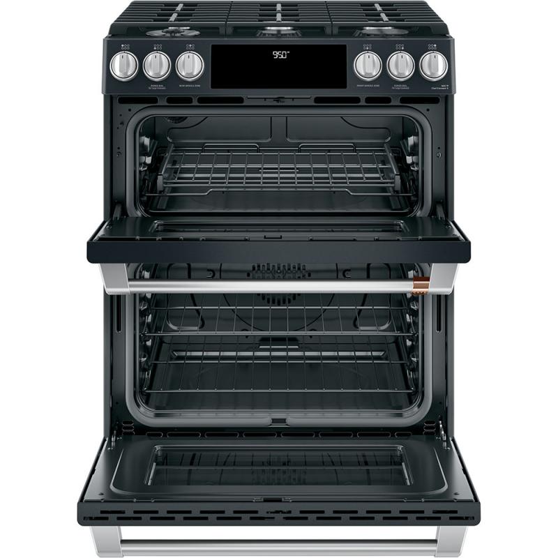 30" Café Slide-In Front-Control Double-Oven Range with Convection in Matte Black - CC2S950P3MD1