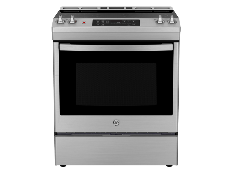 30" GE 5.2 Cu. Ft. Electric Slide-In Smooth Top Range in Stainless Steel - JCS830SVSS