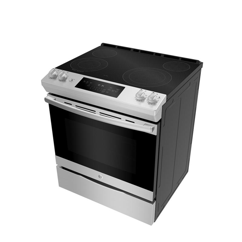 30" GE Electric Slide-In Front Control Range with Storage Drawer in Stainless Steel - JCSS630SMSS