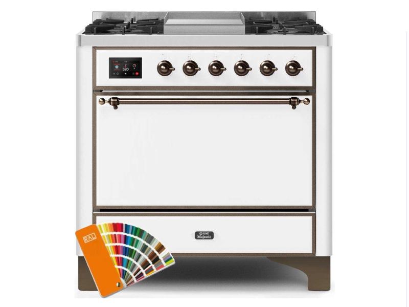 36" ILVE 3.5 Cu. Ft. Majestic II Dual Fuel Natural Gas Range in Custom RAL Color with Bronze Trim - UM09FDQNS3/RALB NG