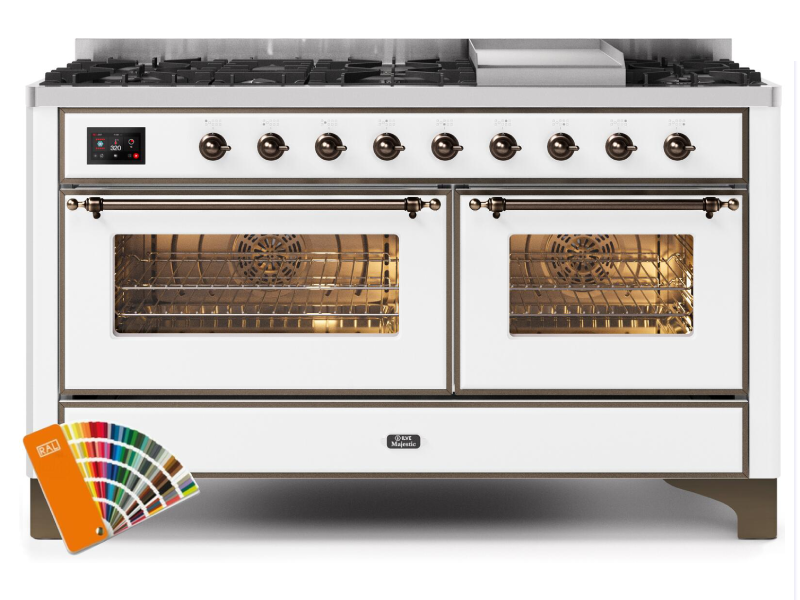 60" ILVE 5.02 Cu. Ft. Majestic II Dual Fuel Liquid Propane Range in Custom RAL Color with Bronze Trim - UM15FDNS3/RALB LP