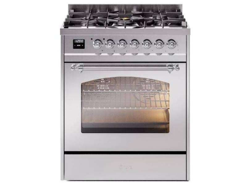 30" ILVE Nostalgie II Dual Fuel Liquid Propane Freestanding Range in Stainless Steel with Chrome Trim - UP30NMP/SSC LP