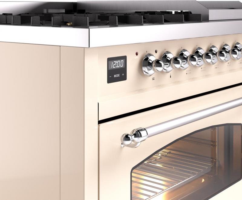 48" ILVE Nostalgie II Dual Fuel Natural Gas Freestanding Range in Antique White with Chrome Trim - UP48FNMP/AWC NG