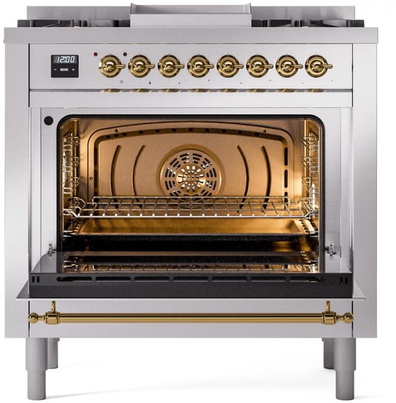 36" ILVE Professional Plus II Dual Fuel Natural Gas Freestanding Range with Brass Trim - UP36FNMP/SSG NG