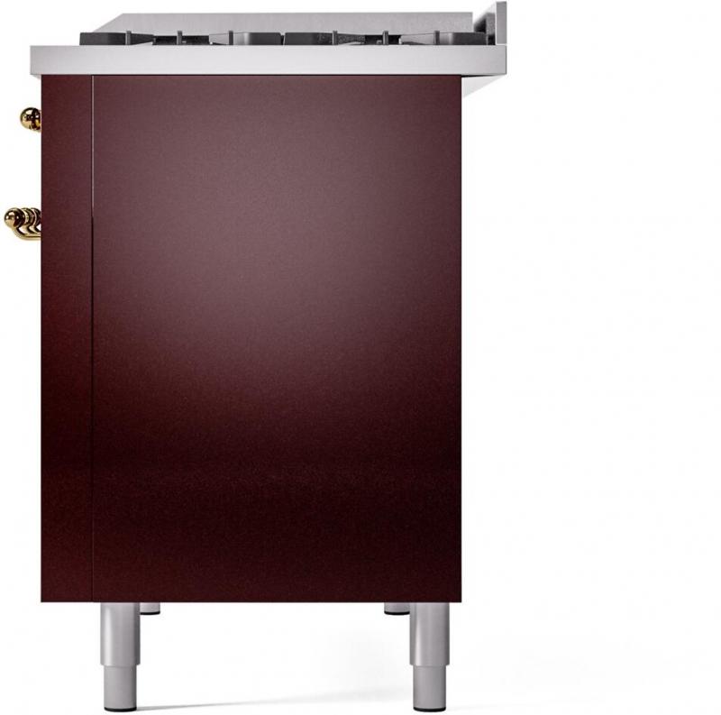 48" ILVE Nostalgie II Dual Fuel Natural Gas Freestanding Range in Burgundy with Brass Trim - UP48FNMP/BUG NG