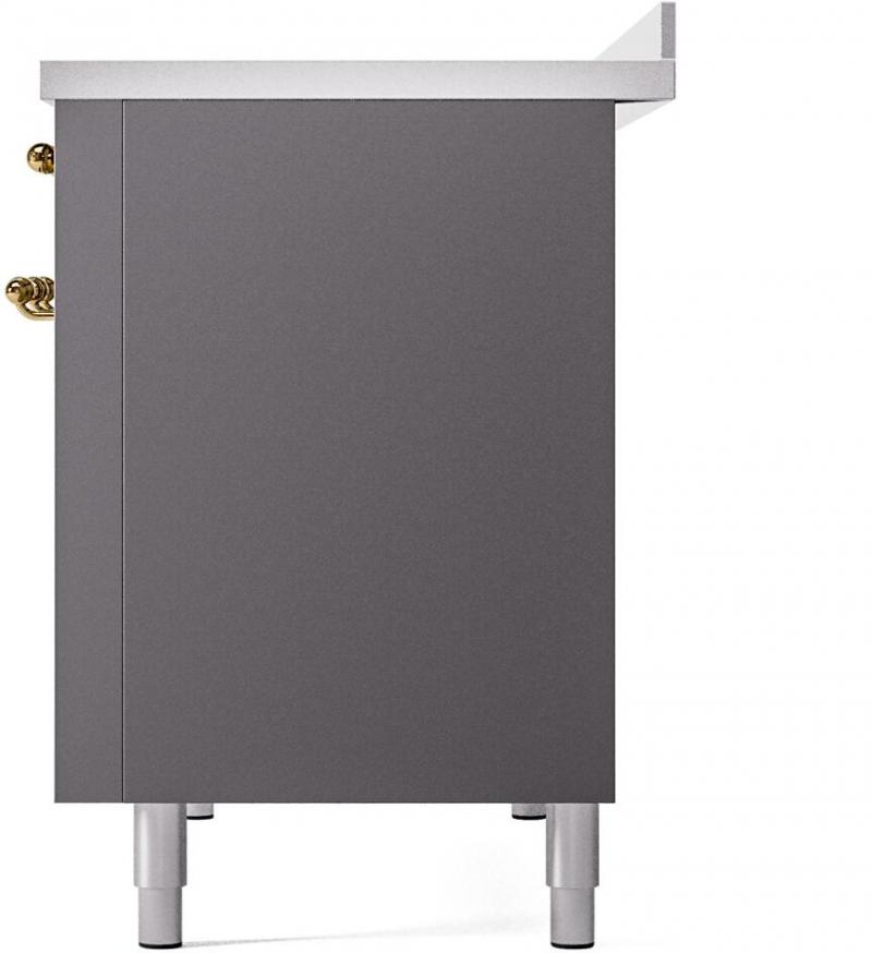 48" ILVE Nostalgie II Electric Freestanding Range in Matte Graphite with Brass Trim - UPI486NMP/MGG