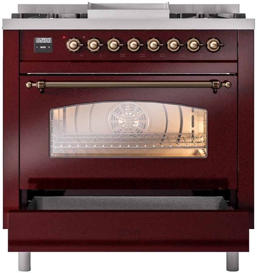 36" ILVE Professional Plus II Dual Fuel Natural Gas Freestanding Range with Copper Trim - UP36FNMP/BUP NG