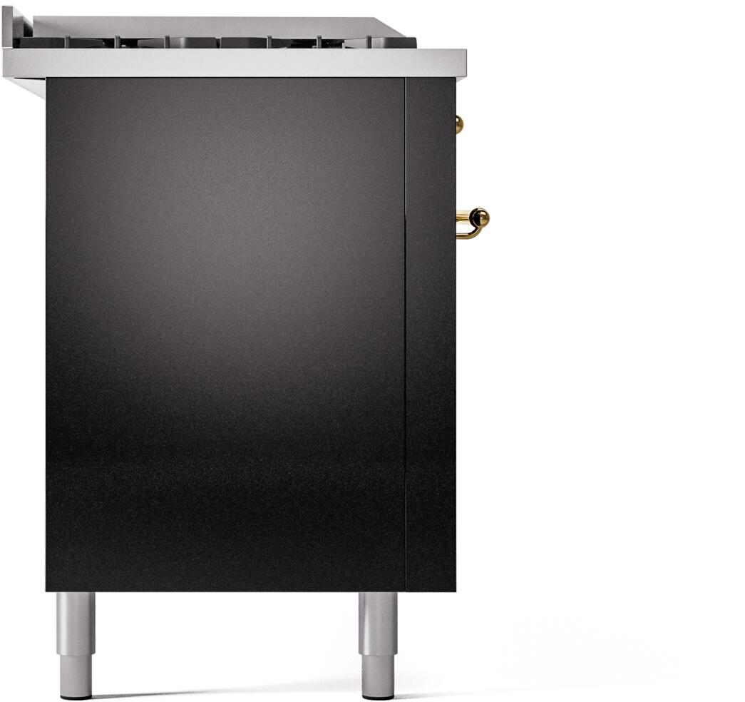 60" ILVE Nostalgie II Dual Fuel Liquid Propane Freestanding Range in Glossy Black with Brass Trim - UP60FSNMP/BKG LP