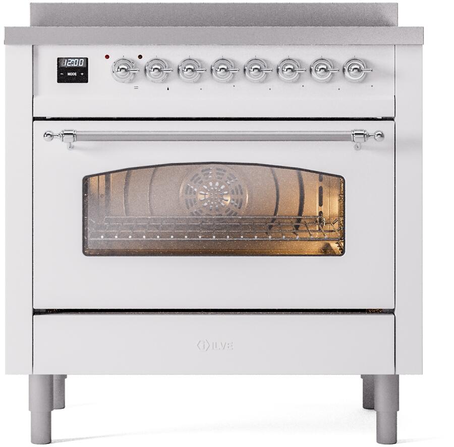 36" ILVE Nostalgie II Electric Freestanding Range in White with Chrome Trim - UPI366NMP/WHC