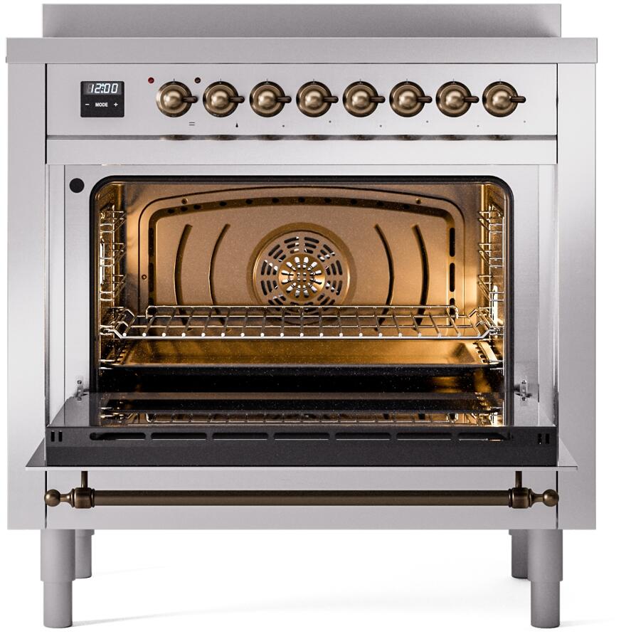 36" ILVE Nostalgie II Electric Freestanding Range in Stainless Steel with Bronze Trim - UPI366NMP/WHC