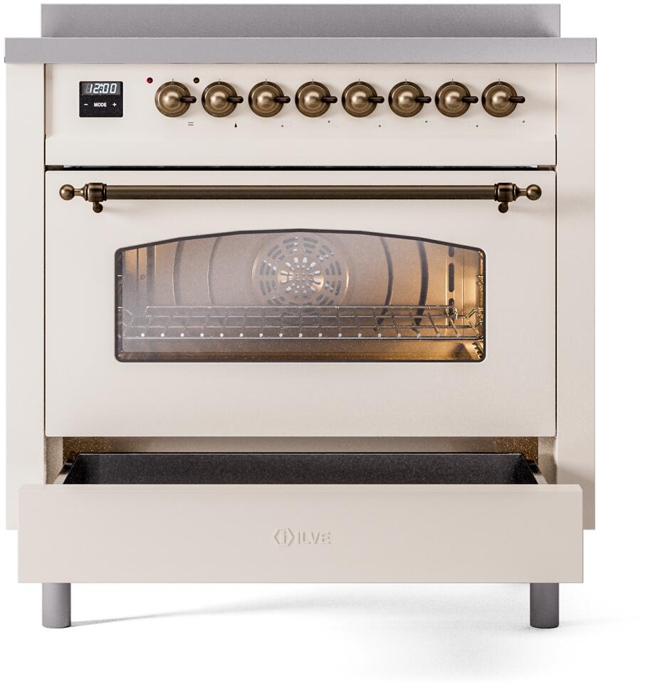 36" ILVE Nostalgie II Electric Freestanding Range in Antique White with Bronze Trim - UPI366NMP/AWB