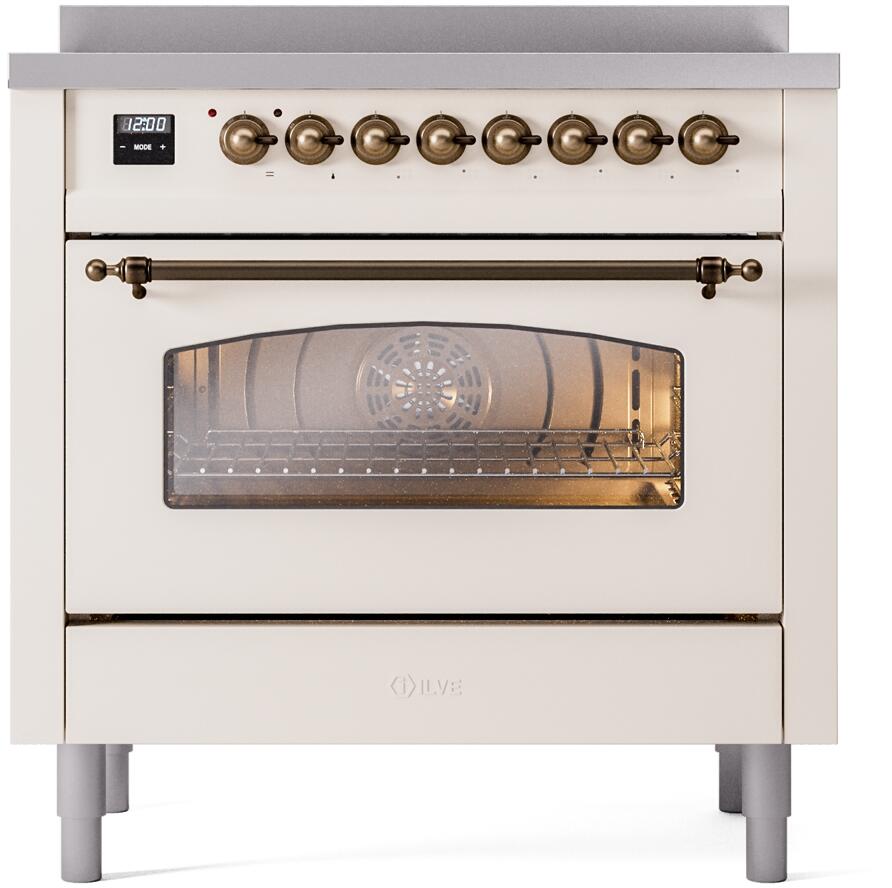 36" ILVE Nostalgie II Electric Freestanding Range in Antique White with Bronze Trim - UPI366NMP/AWB