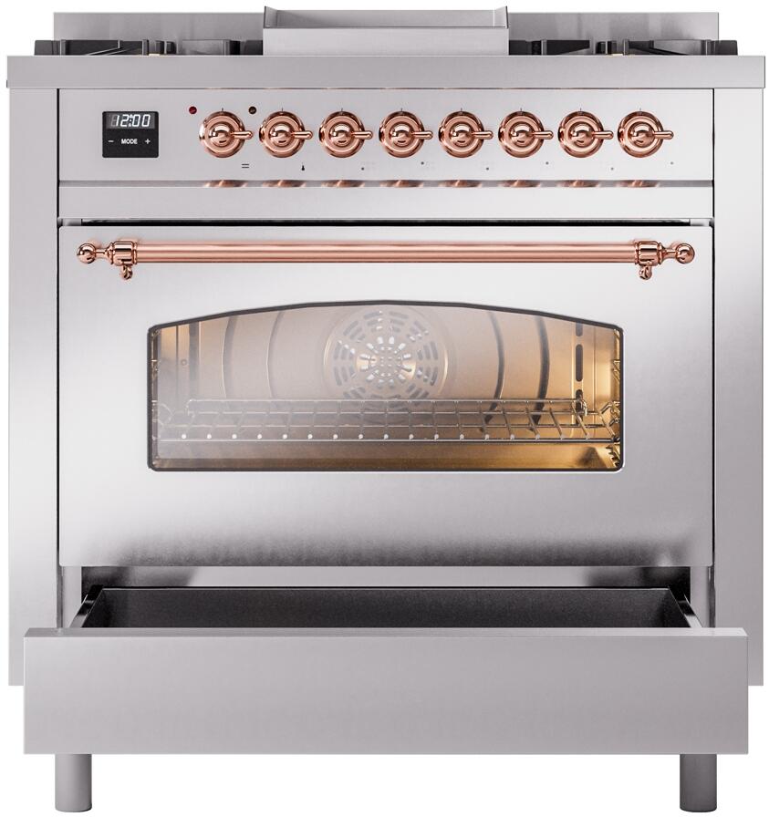 36" ILVE Professional Plus II Dual Fuel Liquid Propane Freestanding Range with Copper Trim - UP36FNMP/SSP LP