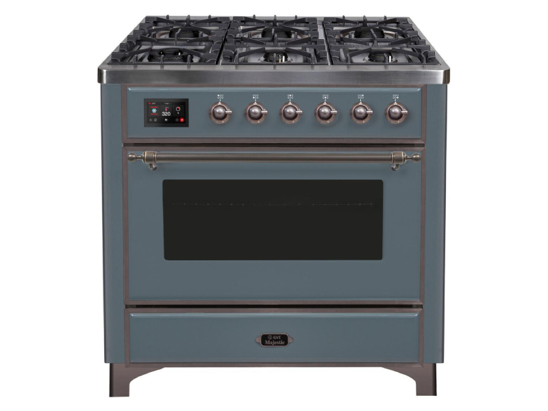36" ILVE Majestic II Dual Fuel Liquid Propane Freestanding Range in Blue Grey with Bronze Trim - UM09FDNS3/BGB LP