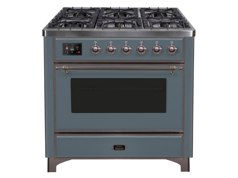 36" ILVE Majestic II Dual Fuel Natural Gas Freestanding Range in Blue Grey with Bronze Trim - UM09FDNS3/BGB NG