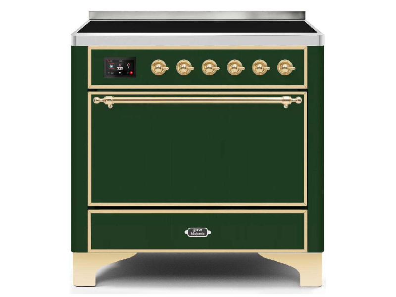 36" ILVE 3.5 Cu. Ft. Majestic II Electric Freestanding Range in Emerald Green with Brass Trim - UMI09QNS3/EGG