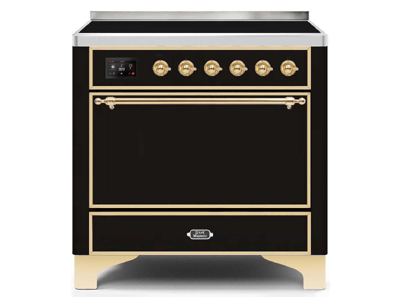 36" ILVE 3.5 Cu. Ft. Majestic II Electric Freestanding Range in Glossy Black with Brass Trim - UMI09QNS3/BKG