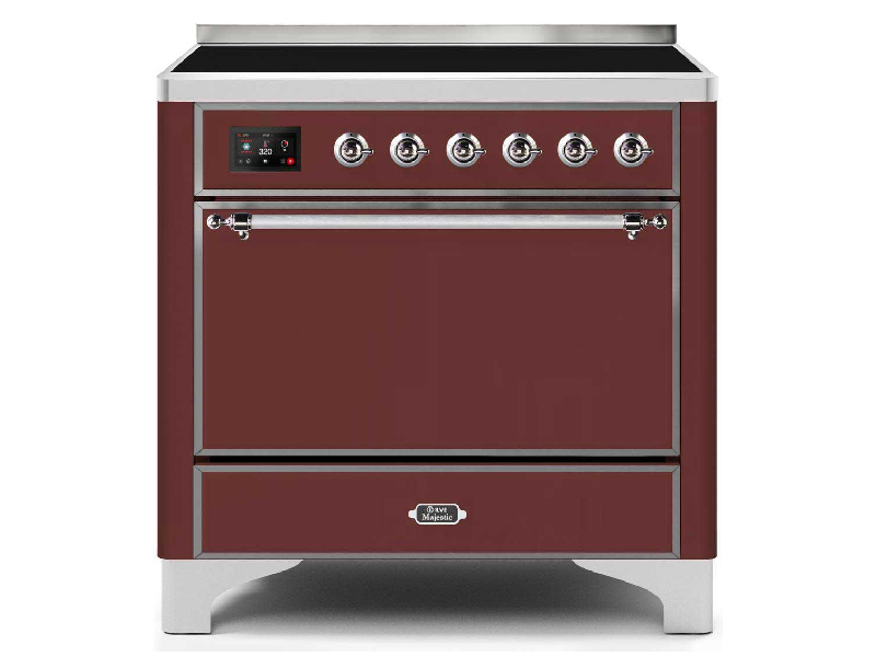 36" ILVE 3.5 Cu. Ft. Majestic II Electric Freestanding Range in Burgundy with Chrome Trim - UMI09QNS3/BUC